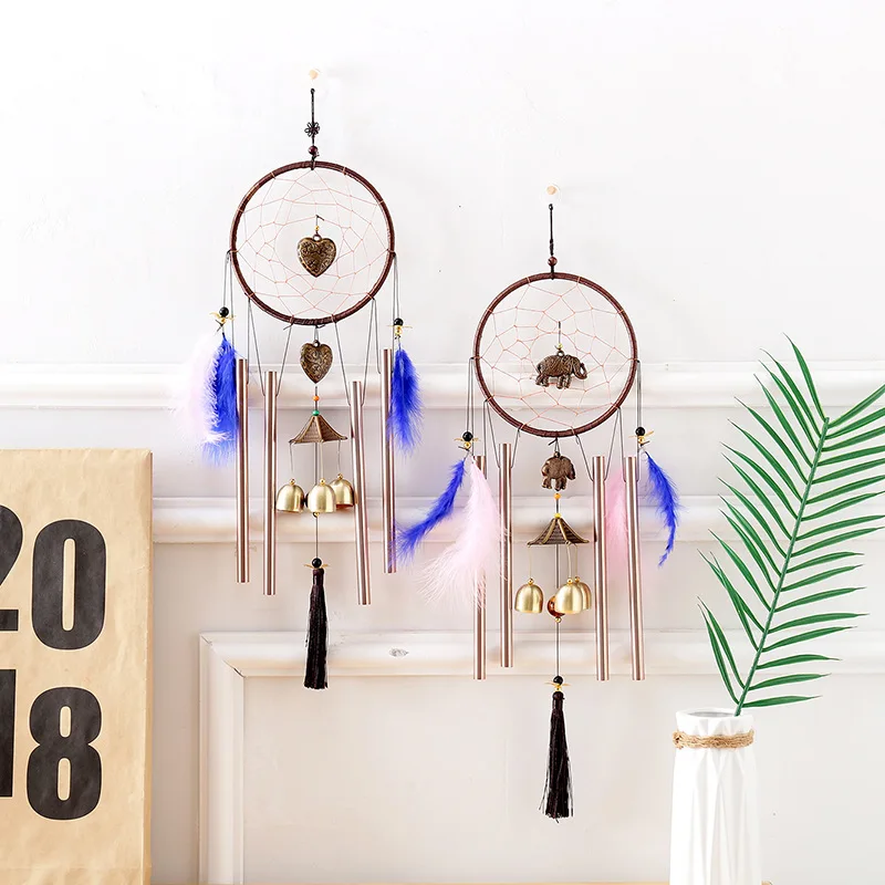 

Copper Heart Feather Color Dreamcatcher Birthday Gift Handmade Wind Chime Pendant Metal Flutter Monternet Home Decorations