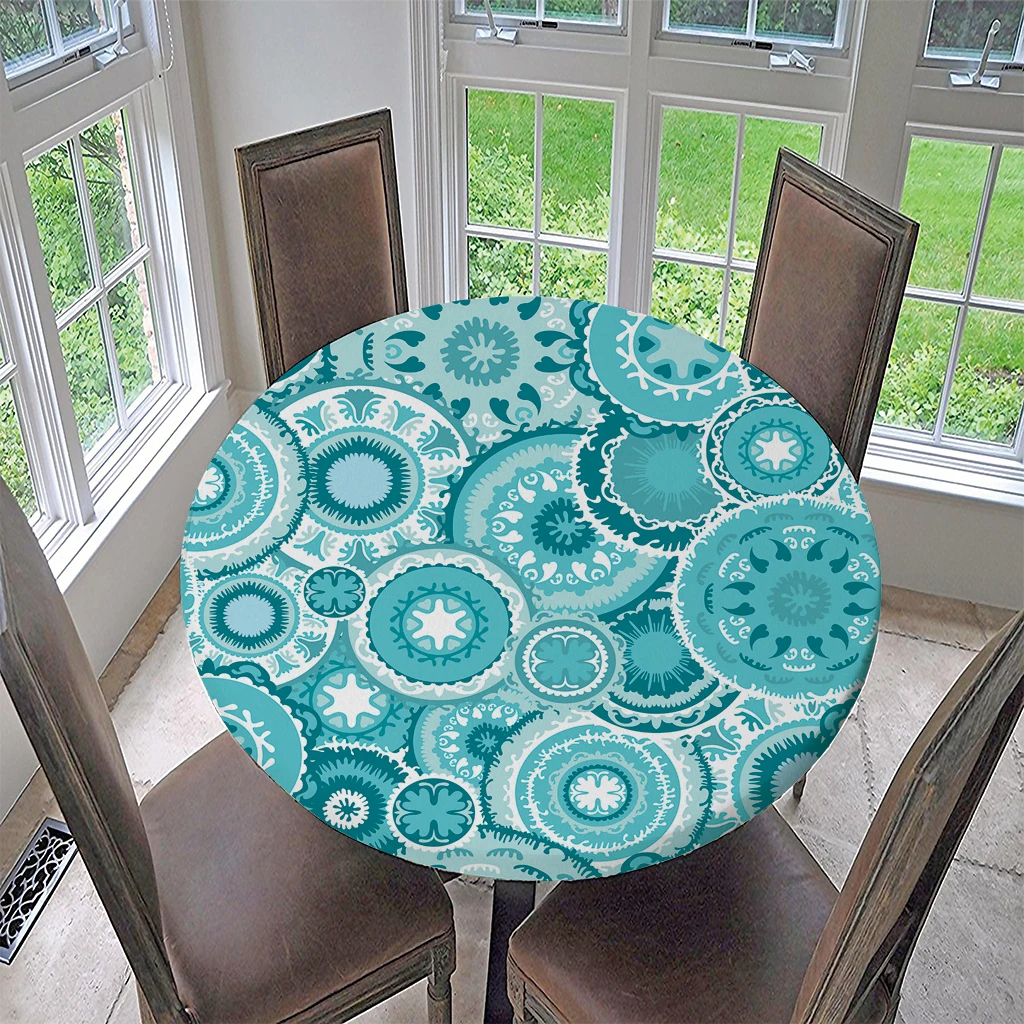 UMINEUX Nappe Ronde Ajustée En Vinyle Avec Bords élastiques Et Dos En Flanelle, Nappe De Table Ronde Imperméable Et Facile à Nettoyer Pour Intérieur Et Terrasse – Convient Aux Tables Jusqu'à 101,6