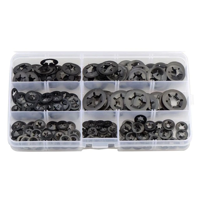 Neue 260 Teile/satz Metall Starlock Push-auf Locking Washer Verschluss Star  Nut Assorted Kit Heimwerker Zubehör