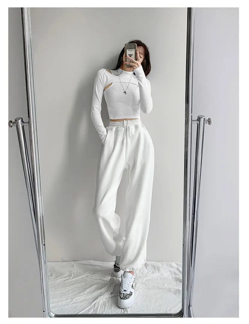 Hollow Knitted Crop Tops Women New Fitness Fake Two-piece T-shirt Female Black White Long Sleeve Tops vintage tees