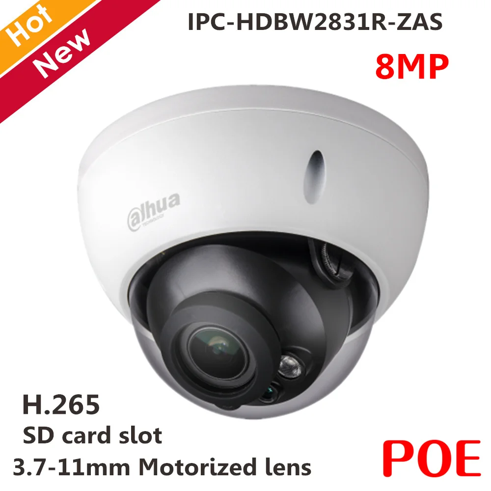 

Dahua English Version 8MP POE IR Dome IP Camera IPC-HDBW2831R-ZAS Micro SD card slot up to 128GB 3.7~11mm Variable lens