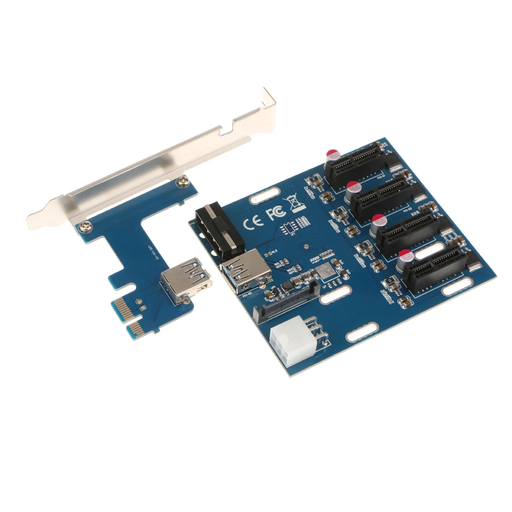 PCI-E 1X To 4 Slot PCI-e Switch Multiplier Expander HUB Expansion Riser Card