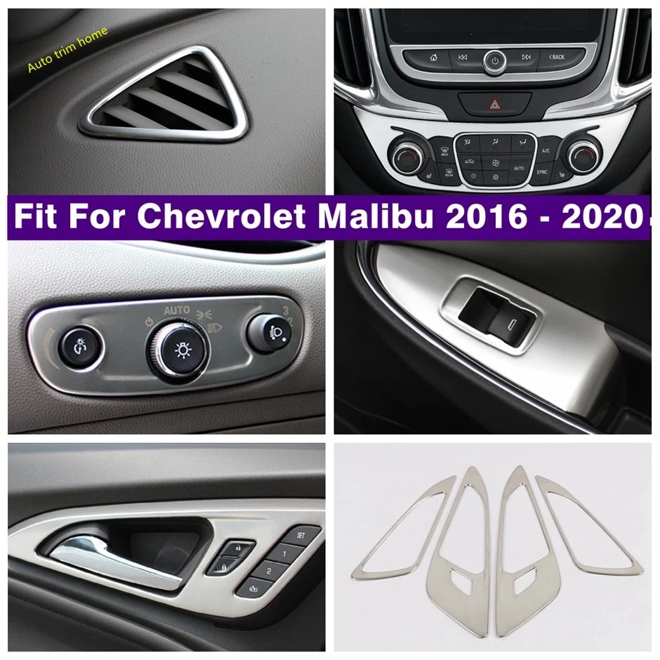 

Silver Interior Refit Door Bowl / Lift Button / Head Lights / Air AC Control Panel Cover Trim For Chevrolet Malibu 2016 - 2020