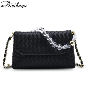 

DICIHAYA Women PU Woven Ladies Small Bag 2020 New Trendy Fashion Chain Shoulder Bag All-match Messenger Small Square Pocket