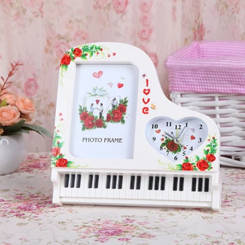 

New Creative Classical Piano Alarm Clock With Photo Frame Plastic Gift Picture Frame Home Decoration