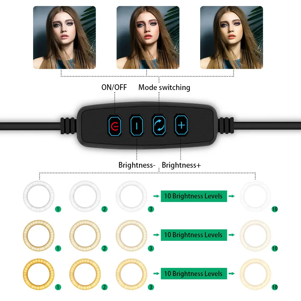 Светодиодный кольцевой светильник для селфи с треногой и подставкой 3 держателя для телефона фотография камеры видео запись макияж живой поток светильник ing лампа