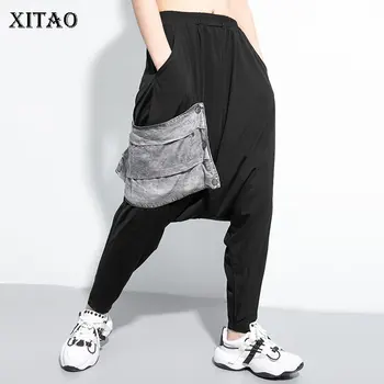 

XITAO Europe New Elastic Waist Women Personality Loose Plus Size Patchwork Black 2020 Spring Summer Fashion Women Pants XJ4788