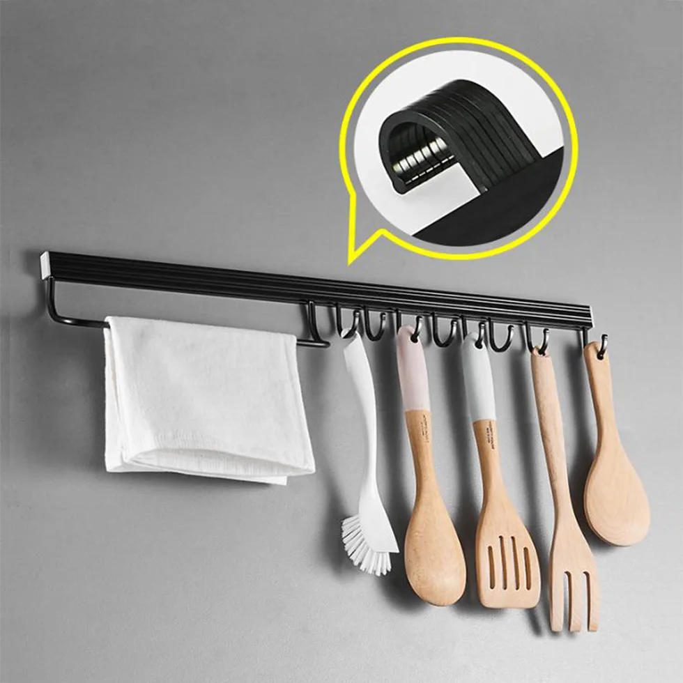 Estante de cocina de aluminio de espacio negro montado en la pared, soporte de herramientas de despensa, barra única, fácil almacenamiento, tira de cuchillos, herramienta de utensilios, secado solar