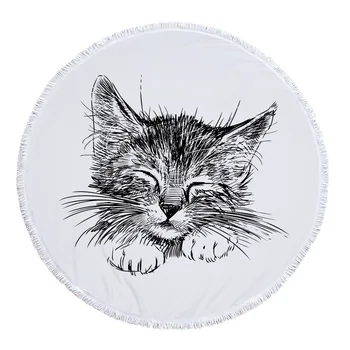 

Drop Shipping 2020 Cat Round Beach Towel Tassels Animal Microfiber Bath Shower Towel For Adults Picnic Yoga Mat Blanket Cover Up