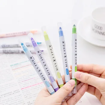 

Korean highlighter pen Double-headed Solid Highlighter Watercolor Pens Novelty Students Use Color Key Line Marking Note Pen