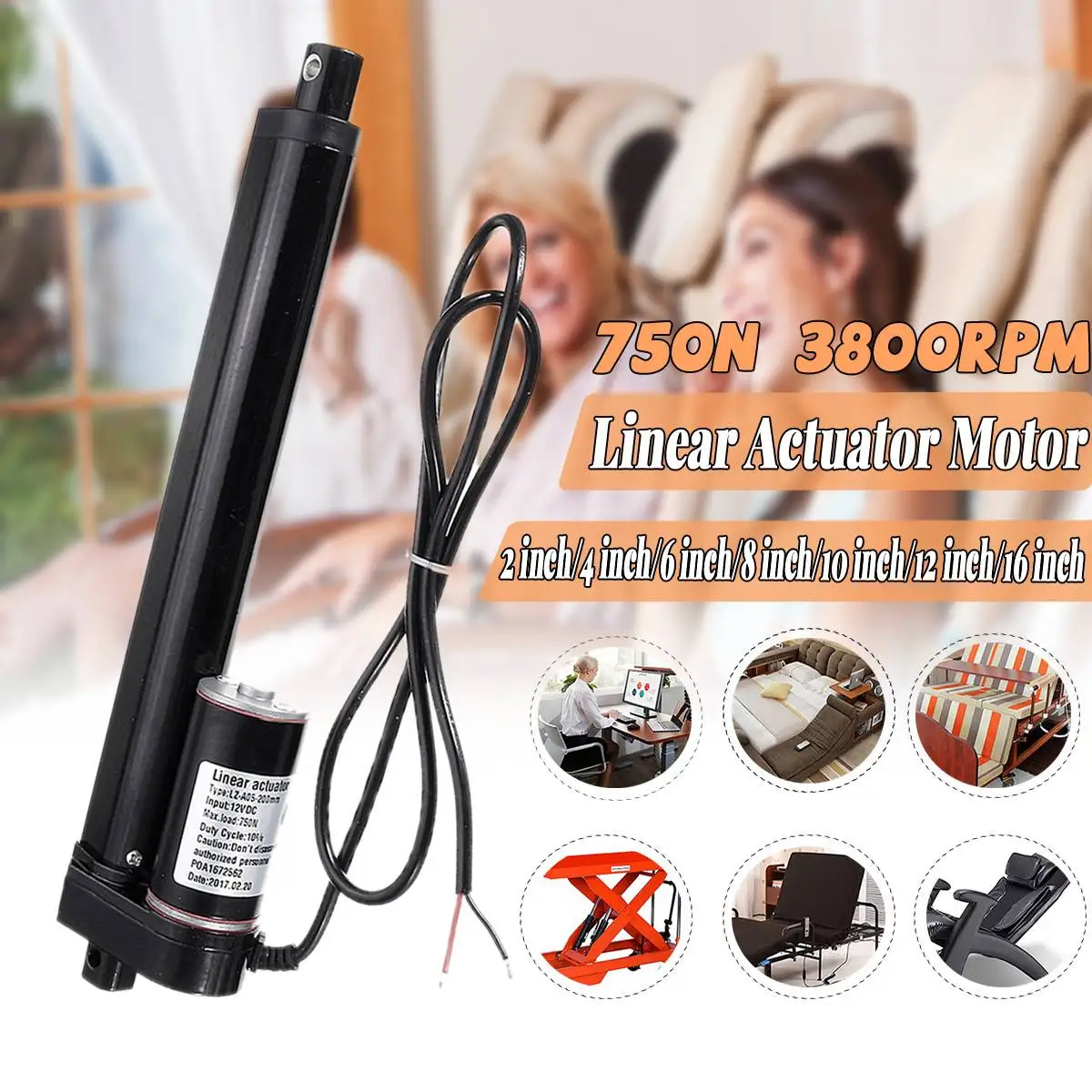 

12V 750N 2-16 inch 50-400MM Stroke Electric Linear Actuator Motor Controller Lifting Tools DC Motor Electric Putter