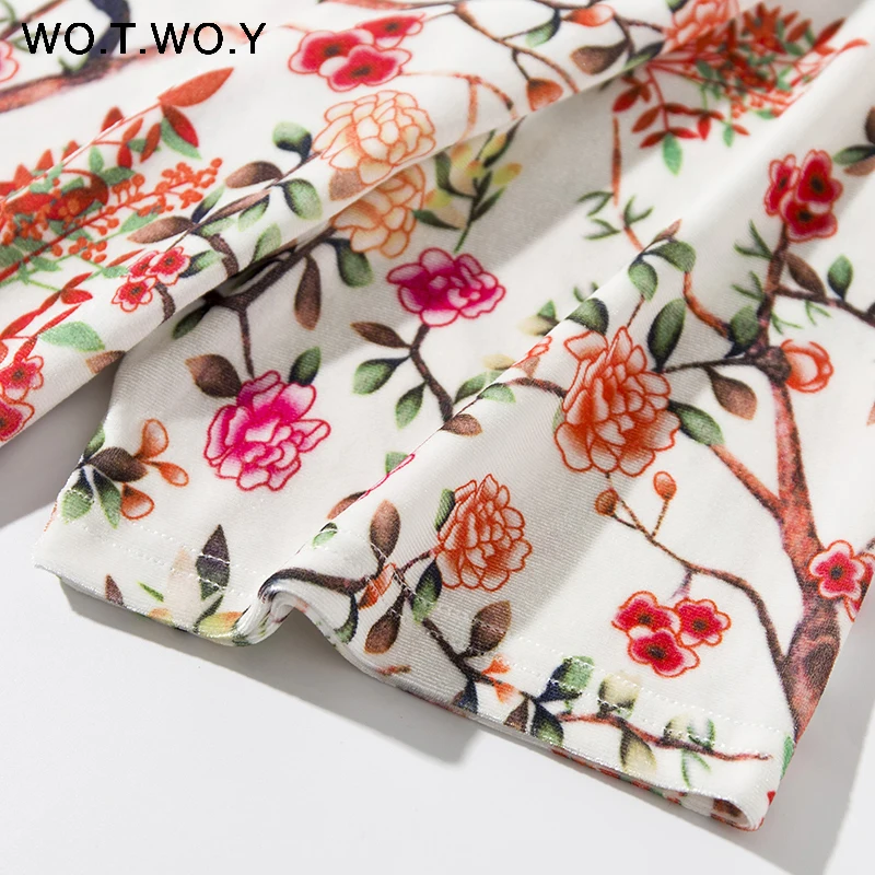 WOTWOY весенне-Летняя трикотажная женская футболка с цветочным принтом, с коротким рукавом и круглым вырезом, женские футболки, повседневные топы для женщин