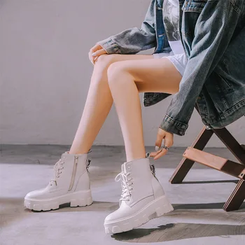

Leather Ankle Boots For Women Wedge Heel Platform Short Boots 2020 Autumn Winter New Small Size Boots Short Tube Women's Boots