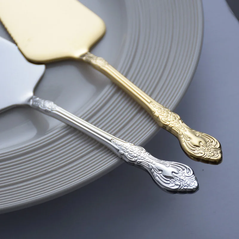 Gold Cake Shovel Spatula Baking Pastry Tools Wedding Cake Serve Baroque Party Decorating Shovel Restaurant Silverware