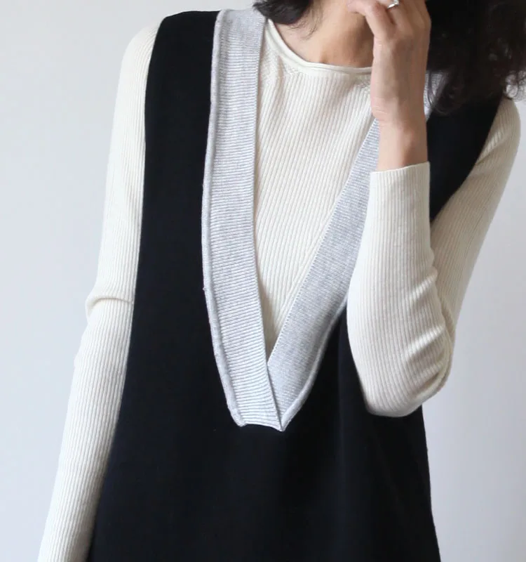 FRSEUCAG Модный женский свитер без рукавов с v-образным вырезом, длинный однотонный вязаный кашемировый шерстяной жилет, Свободный пуловер