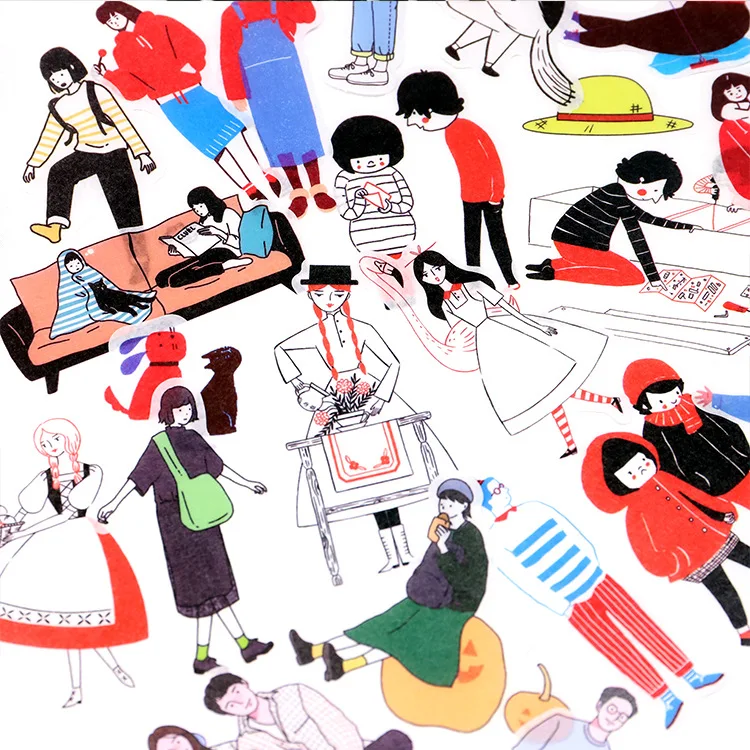 Paper And Ink PDA Japanese Paper Sticker Package 45 PCs Sweet Small Daily Life Cartoon Hand Account Material Life Little People