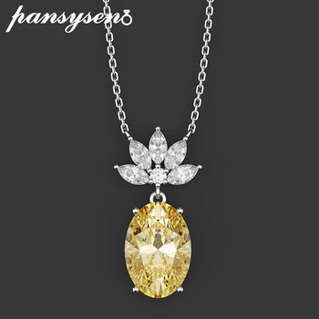 

PANSYSEN Wedding Brand 100% 925 Sterling Silver Pendant Necklaces For Women 9x13mm Citrine Quartz Sapphire Gemstone Necklace
