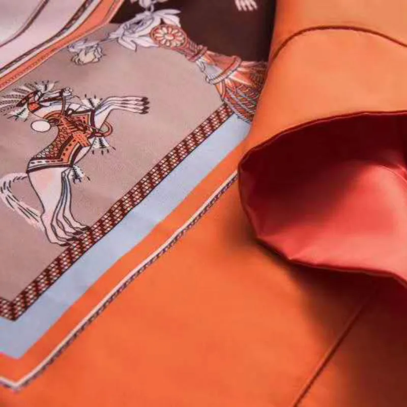 New Orange Bedding Set Ropa De Cama Parrure De Lit European Luxury Bed Cotton Fashion Simple Horse Style Duvet Cover Sheet