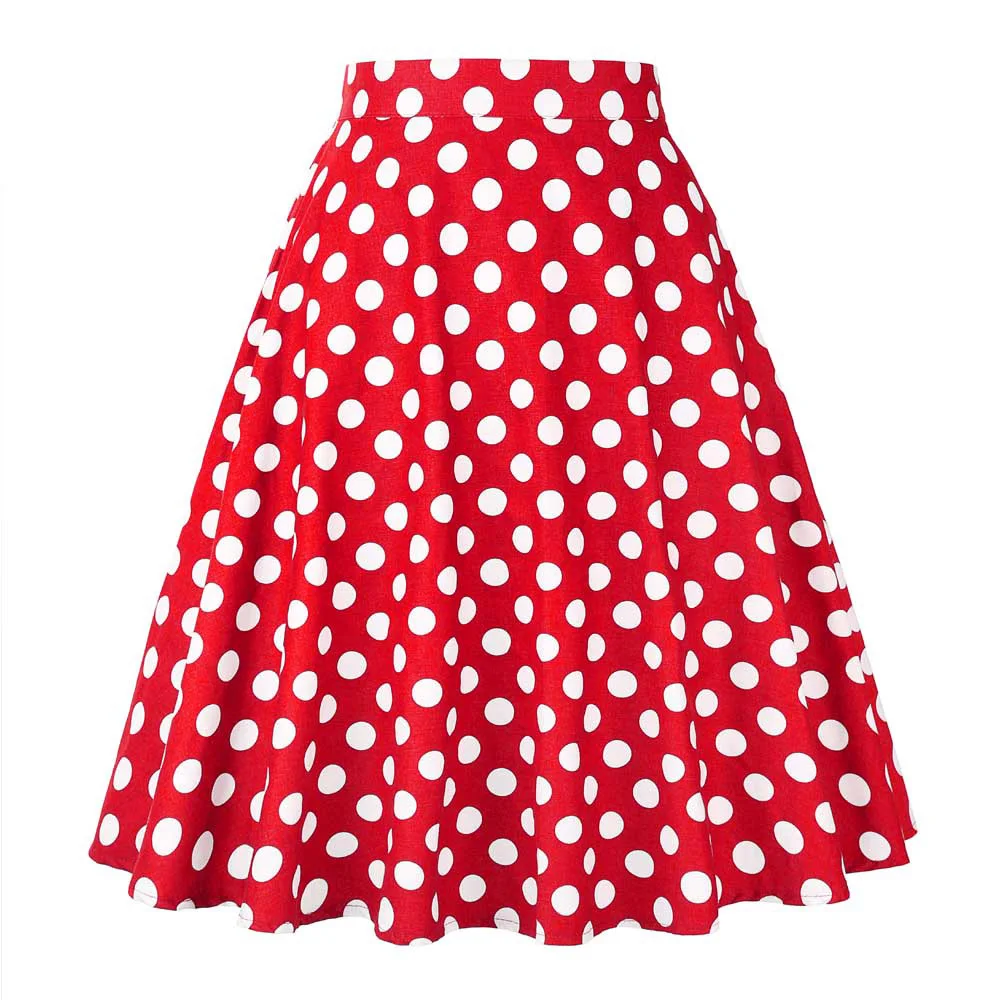 

Polka Dot Retro 50s Vintage Skirt Summer 2022 Female jupe High Waist Midi Skater Skirts Womens Pin up Swing Short Skirt
