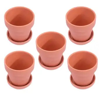 

5 Sets Red Pottery Flower Pots Simple Household Planter Cactus Succulent Pots for Plants (10x10cm Pot + 9cm Pot Base)