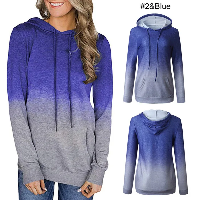 Женская толстовка с длинным рукавом, цветная Спортивная толстовка с эффектом омбре, Спортивная Толстовка, спортивная одежда NGD88
