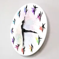 Dancing Ballerina Overweight Lady Colorful Printed Wall Clock Gymnast Girl Moving Arrow Elegant Wall Watch For Dancer Girls Room 2