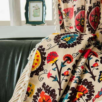 

Hotel Floral Printed Home Decor Soft Shading Bedroom Curtain Panel Country Style Cotton Linen Hanging Window With Tassels