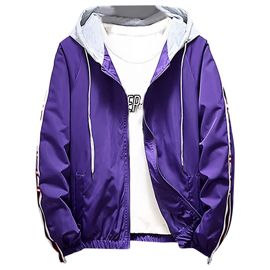 Purple Мужская осенне-зимняя однотонная блузка, верхняя одежда, повседневная модная верхняя одежда на молнии, пальто chaquetas para hombre, Прямая поставка W1107 - Цвет: Purple