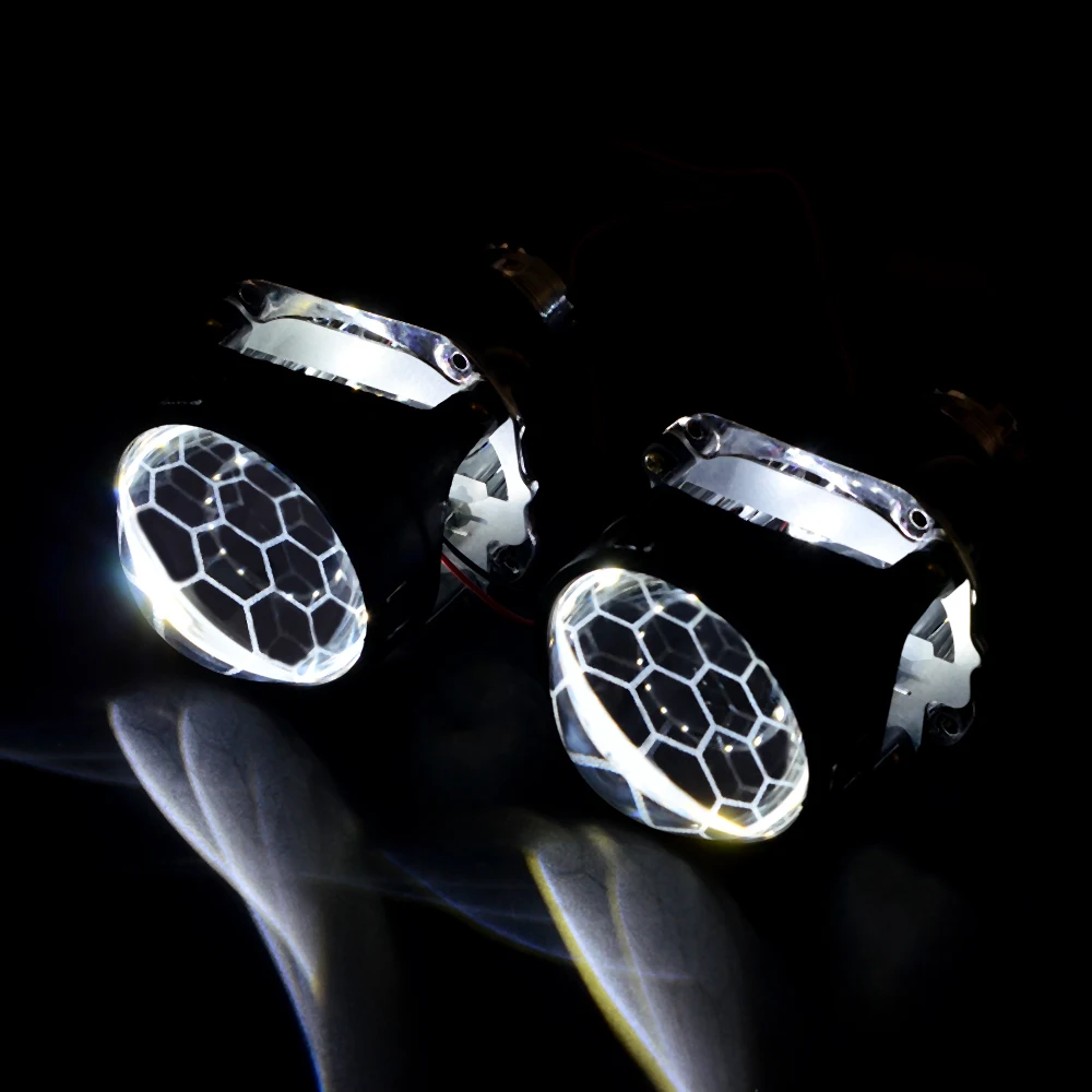 2.5インチRGB APP LEDデビルアイズブルーハニカムバイキセノン