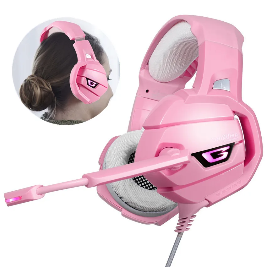 Игровая гарнитура ONIKUMA K5 PS4 розовые наушники с объемным звучанием басов ПК