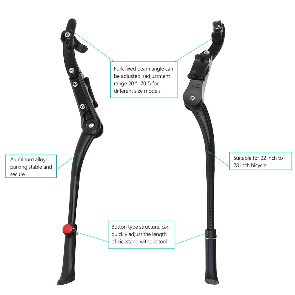 Алюминиевый сплав Материал велосипед kickstand регулируемый Push Cycle Кронштейн подходит для 24 дюймов-26 дюймовые горные велосипеды черный#18