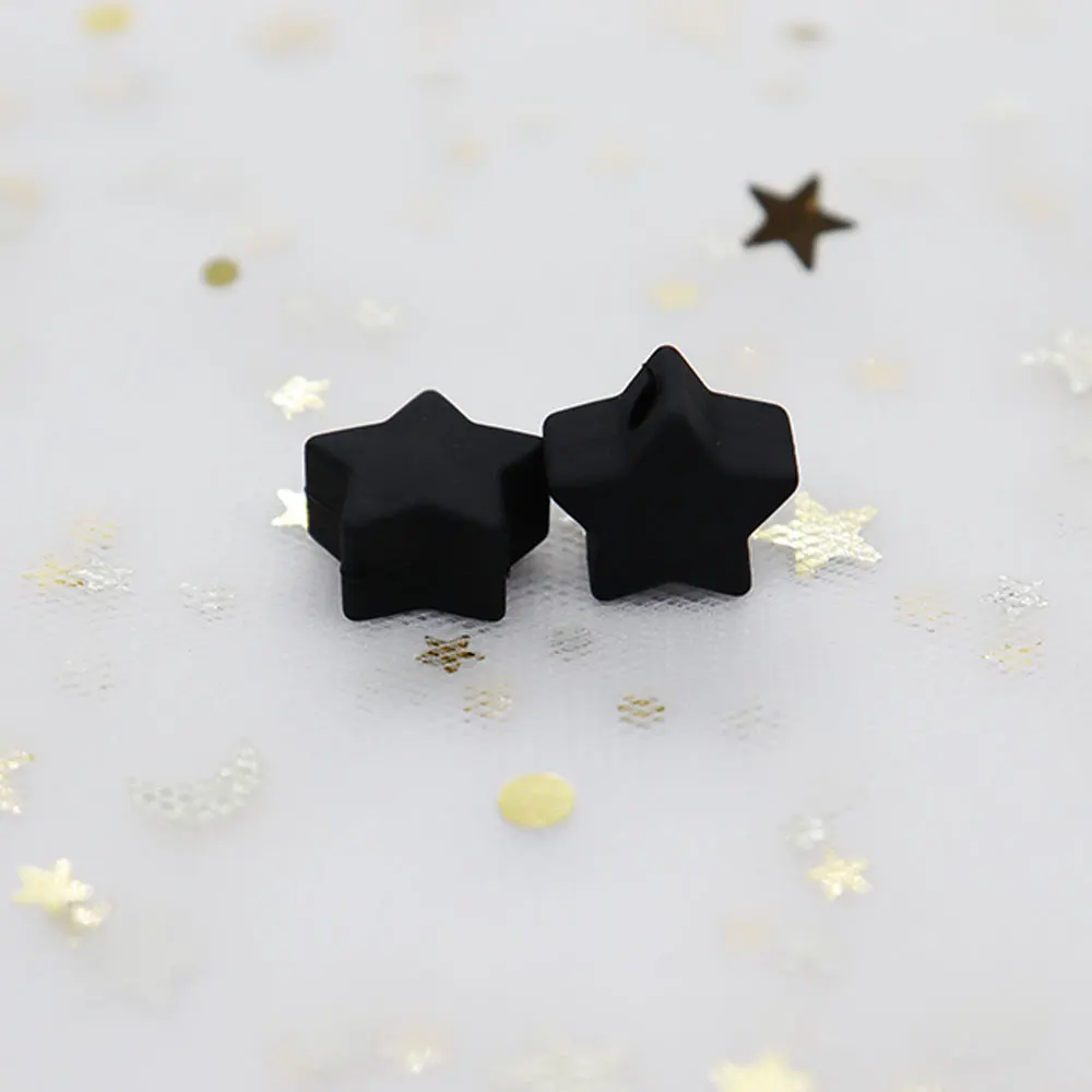 Black Star 100 шт, силиконовые бусины со звездами и жемчугом, 13 мм, силиконовые шарики Perle для зубов, сделай сам, силиконовые бусины с короной в форме сердца, игрушки для прорезывания зубов - Цвет: Black Star