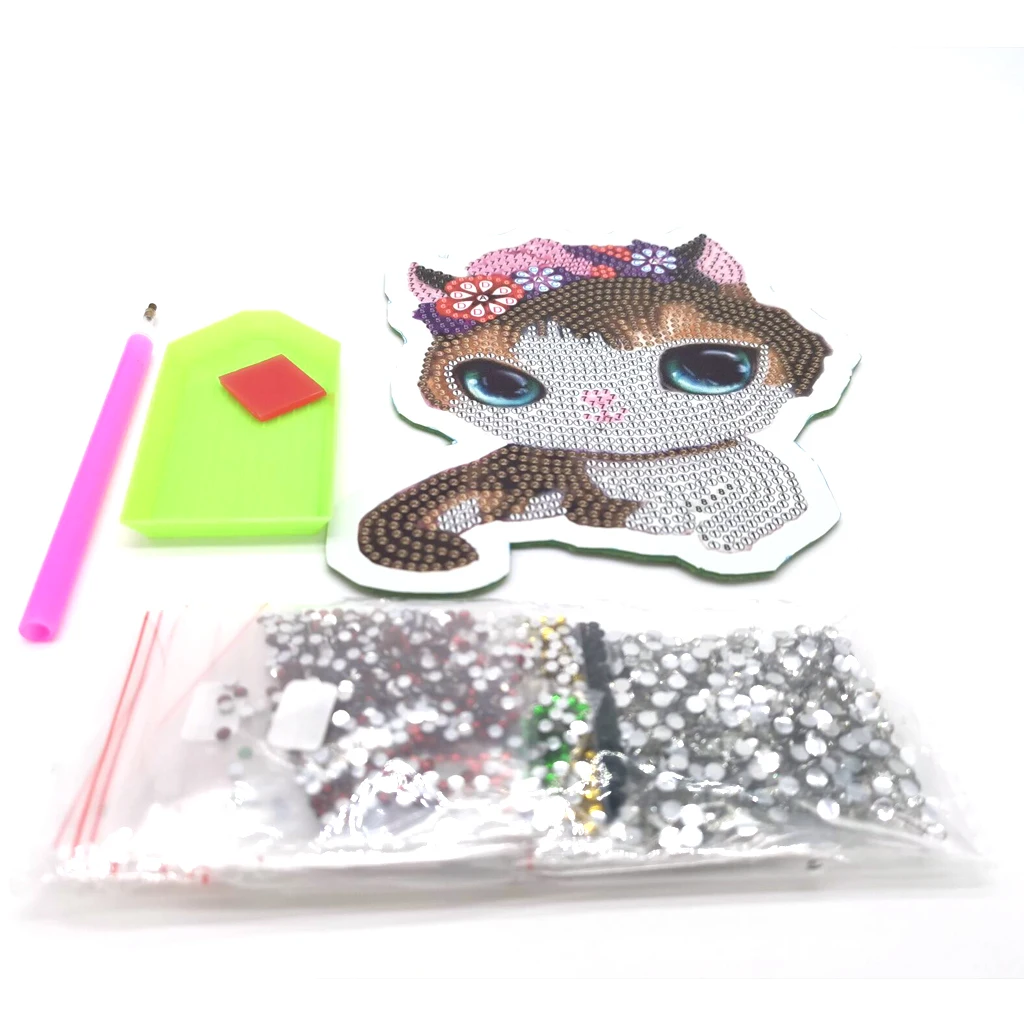 DIY Full Drill Diamond Painting Cross Stitch Wallet Bag Cute Purse Kitten Pattern Keychain Pendants Xmas Gift for Girls Kids