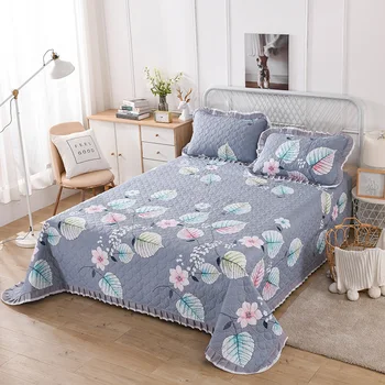 

1/3Pc Ruffles Quilted Bedspread 100%Cotton Leaf Flower Printed Quilting Bed Cover Sheet Coverlet Pillowcase Home Textile Bedding