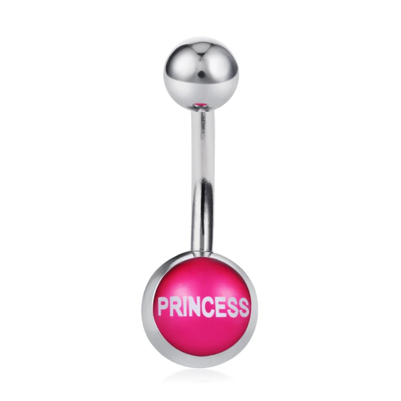 1pc Princess Женские сексуальные кольца для пупка с логотипом для девушек, пирсинг для пупка из нержавеющей стали, пирсинг для пупка, не выцветает, аксессуары для украшения тела - Окраска металла: 1pc Princess
