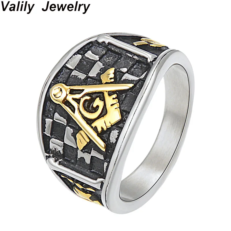 

Valily Men's Freemason Ring Masonic Symbol Mason Ring for Man Women Stainless Steel Two Tone Biker Rings Jewelry wholesale