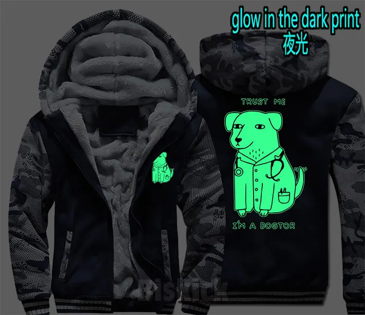 glow in dark print 1 Новая мода для мужчин wo Мужская теплая Толстая куртка зимняя i am dog doctor Новинка светящаяся в темноте бархатная Толстовка Топ Толстовка - Цвет: glow in dark print 1