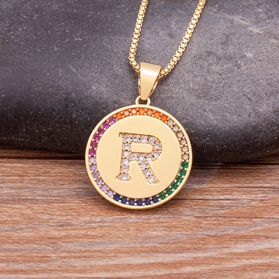 Arrival Luxury A-Z Initial 26 Letters Pendant Charm Chain Necklaces Top Quality Zircon Rainbow Party Wedding Jewelry Gifts