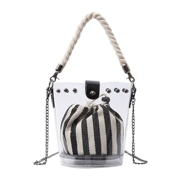 

Women Jelly Transparent Retro Bag Bucket Bag Chain Messenger Bag Purses And Handbags Beach Bag Jelly bucket bag 2020 new bag