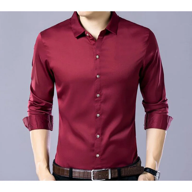 Men Long Sleeve Shirt New Brand Solid Color Business Office Formal Men Dress Shirt Plus Size Male Shirt Chemise - Цвет: red