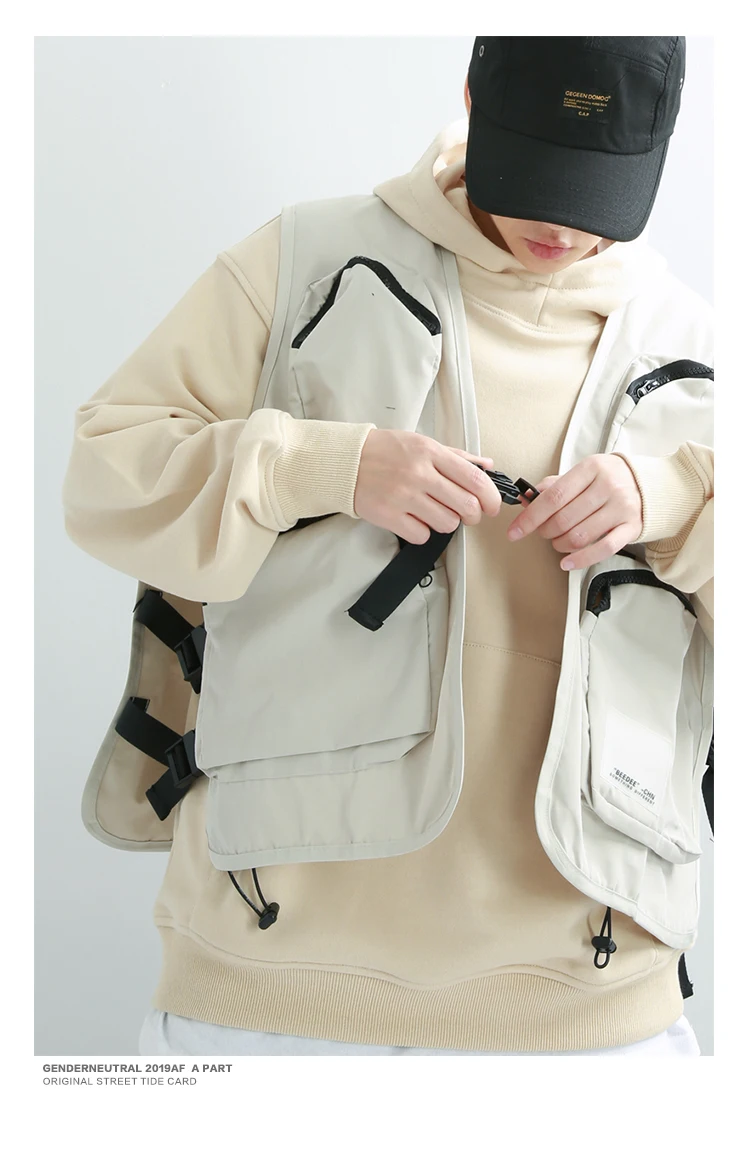 Военный тактический жилет Мужская Куртка карго мотоцикл хип хоп Свитшот демисезонные жилеты куртки без рукавов сплошной цвет модный жилет
