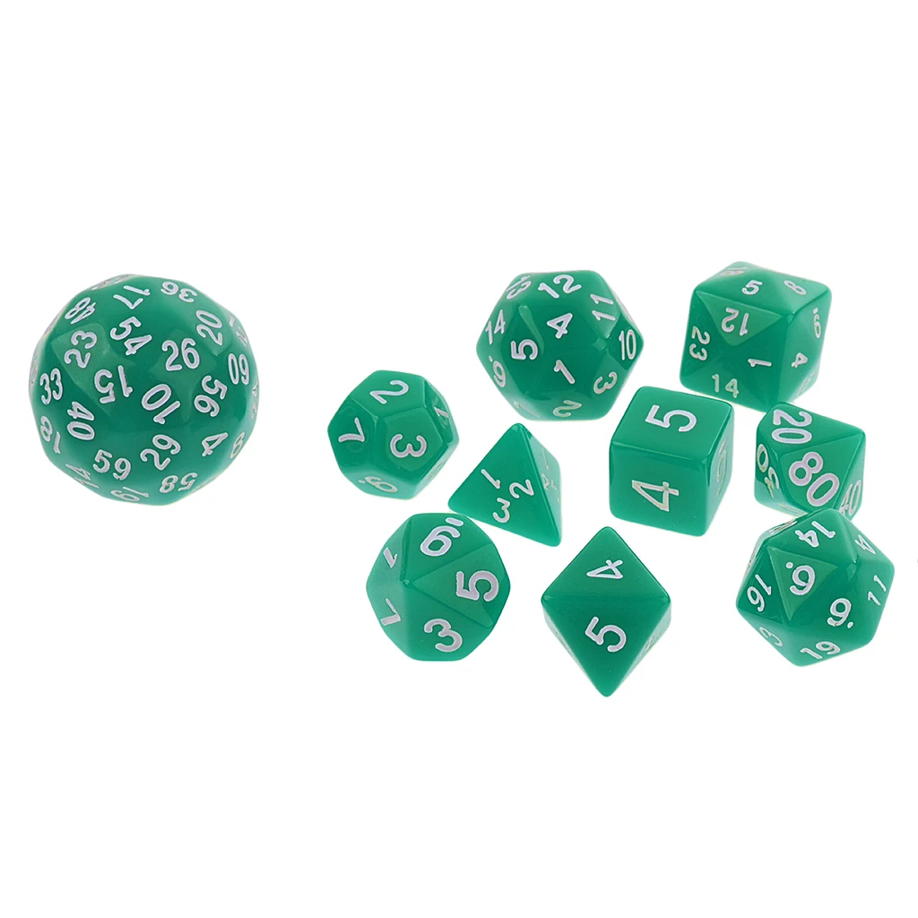 Pack of 10 Dice Set-D4, D6, D8, D10, D12, D20, D24, D30, D60 Acrylic Dice Multicolor Board Game Dice Party Gambling Dices