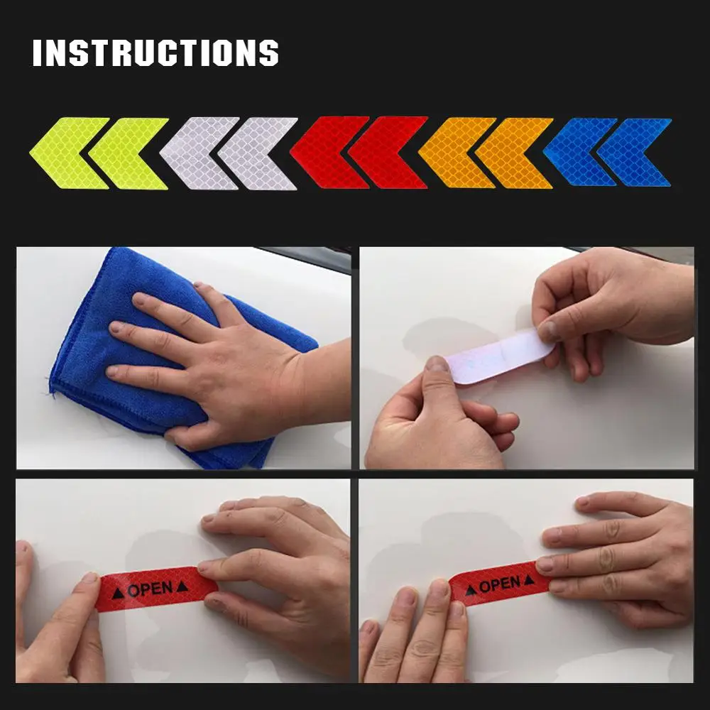4PCS Reflective Car Sticker Warning Decals Arrows Pattern Motorcycle Auto Tail Bar Bumper Luminous Sticker Traffic Safety Mark