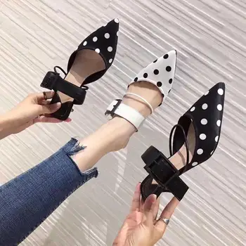 

Shoes Cover Toe Mules For Women 2020 Slippers Casual Thin Heels Slides Med Luxury PU Fashion Rubber Fabric Mesh Buckle Strap