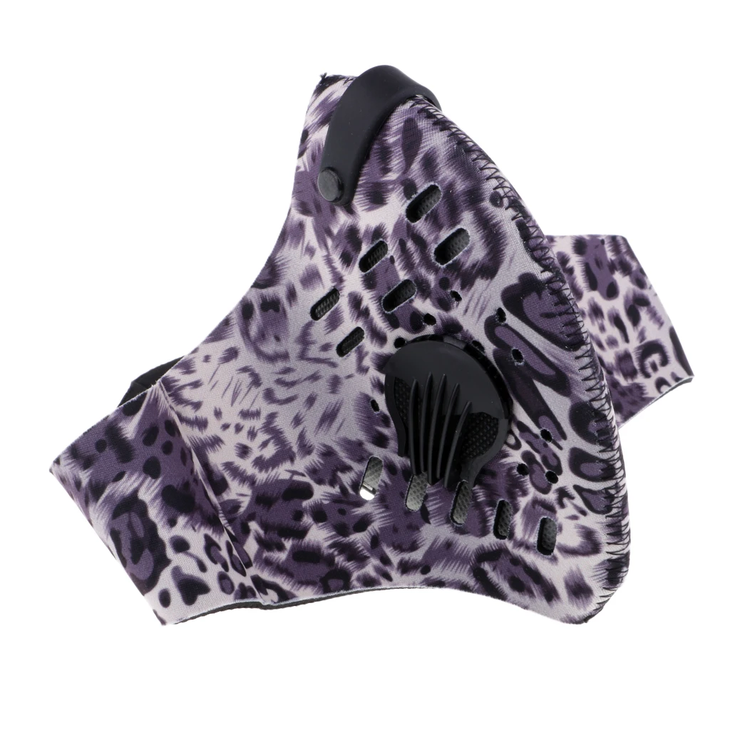 Унисекс ветрозащитная туманная дымка пыль Половина маска для лица фильтр с активированным углем рот муфельная - Цвет: Leopard Print Purpl