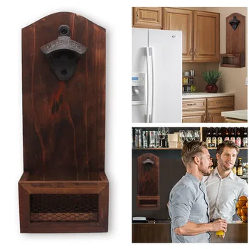 

Vintage Wall Mounted Wood Bottle Openers Retro Beer Wall Bottle Opener Home Supplies Practical Kitchen Tools New