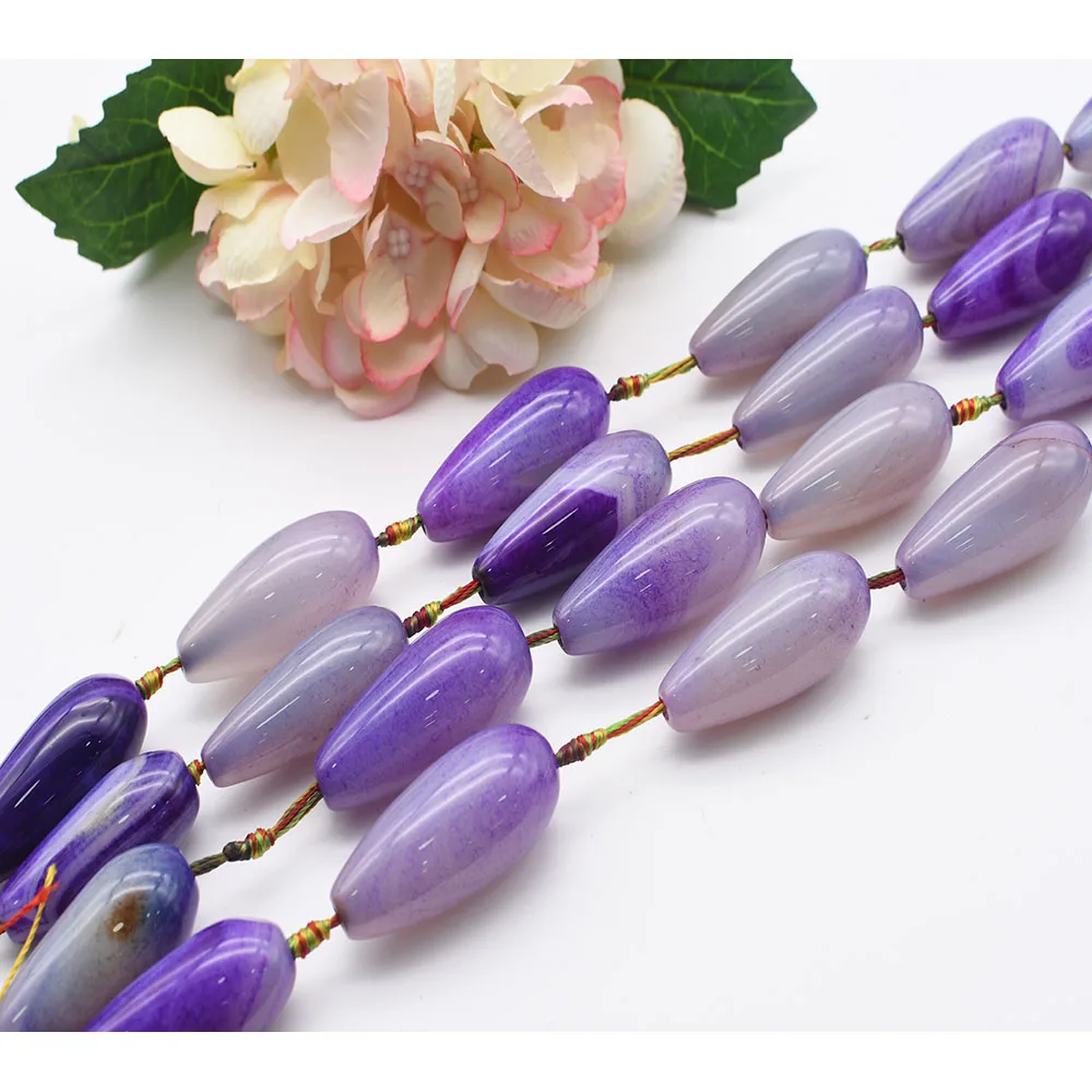 49x20mm Natural water drop Dream purple stripe Agate stone beads For DIY Bracelet Necklace Jewelry Making Strand 15