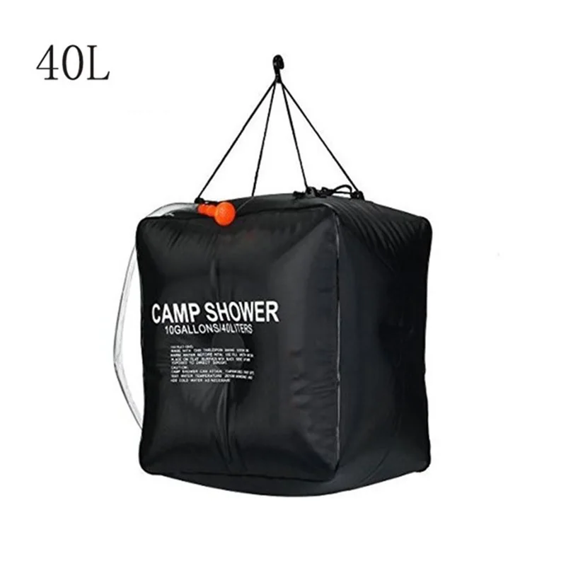 40L Camping Picnic Shower Water Bag Portable Solar Heating Outdoor Camp Shower Bag with Water Pipe Camping Hiking Travel - Цвет: Black