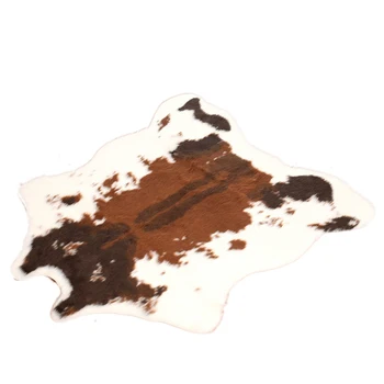 

Home Simulation Cowhide Print Non Slip Easy Clean Faux Plush Decoration Floor Mats Rugs Wear Resistant Bedroom Carpet Soft