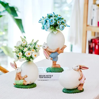 

MODERN RESIN RABBIT VASE FIGURINES CRAFTS HOME LIVINGROOM TABLE FAKE FLOWER POT ORNAMENTS OFFICE DESKTOP FURNISHINGS DECORATION